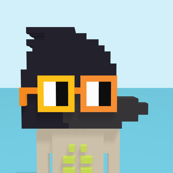 Raven, a voxel Noun with a raven head and square noggles