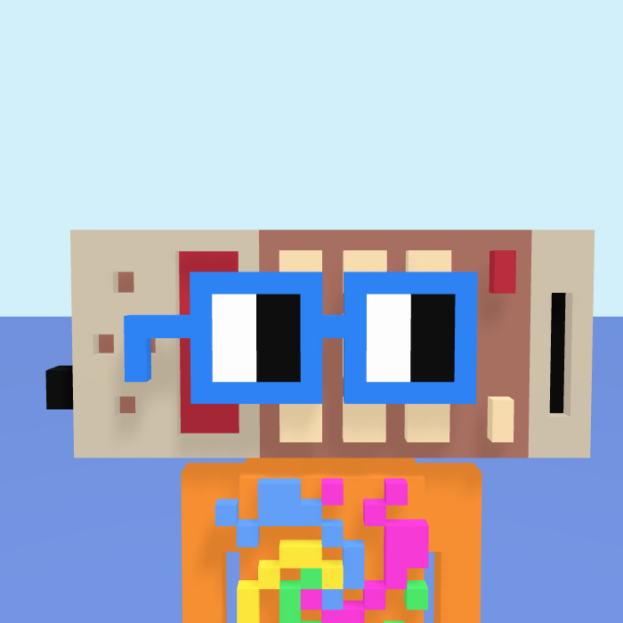 Cordless Phone, a voxel Noun with a cordless phone head and square noggles