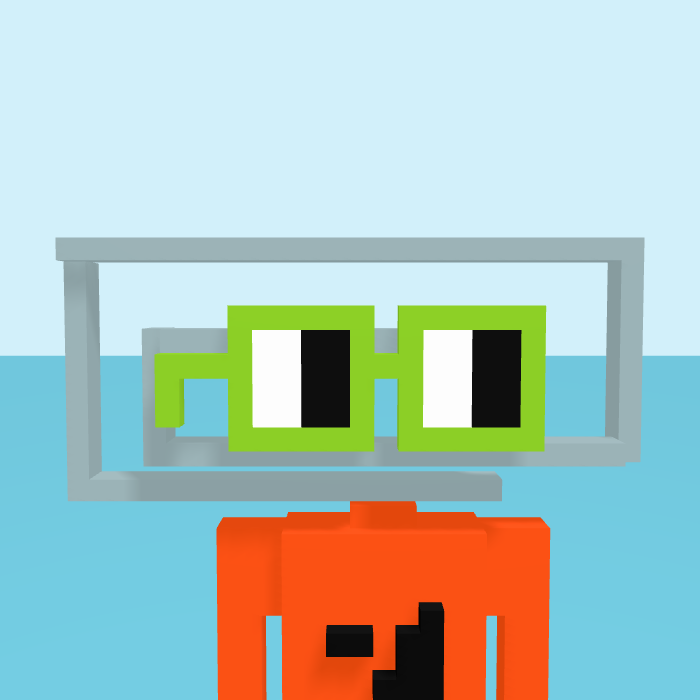 Clippy, a voxel Noun with a paperclip head and square noggles