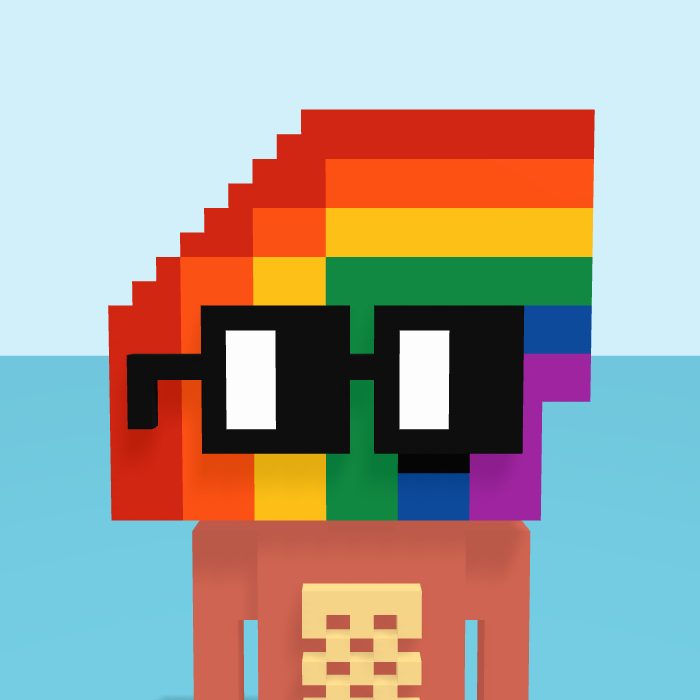 Moonbow, a voxel Noun with a rainbow head and square noggles