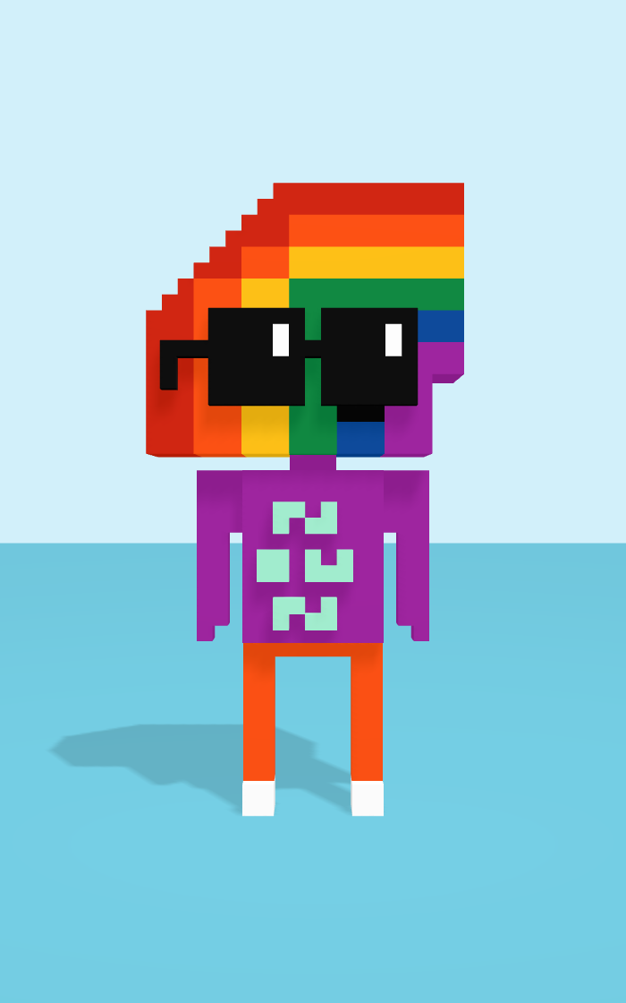 Rainbow voxel model, front view