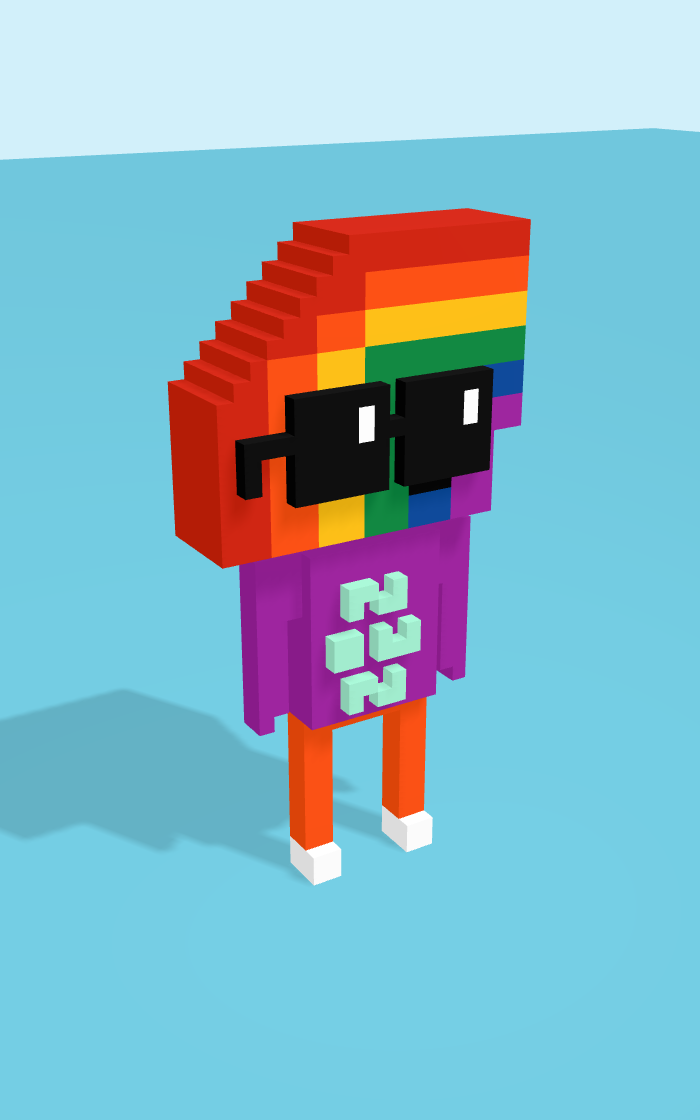 Rainbow voxel model, side view