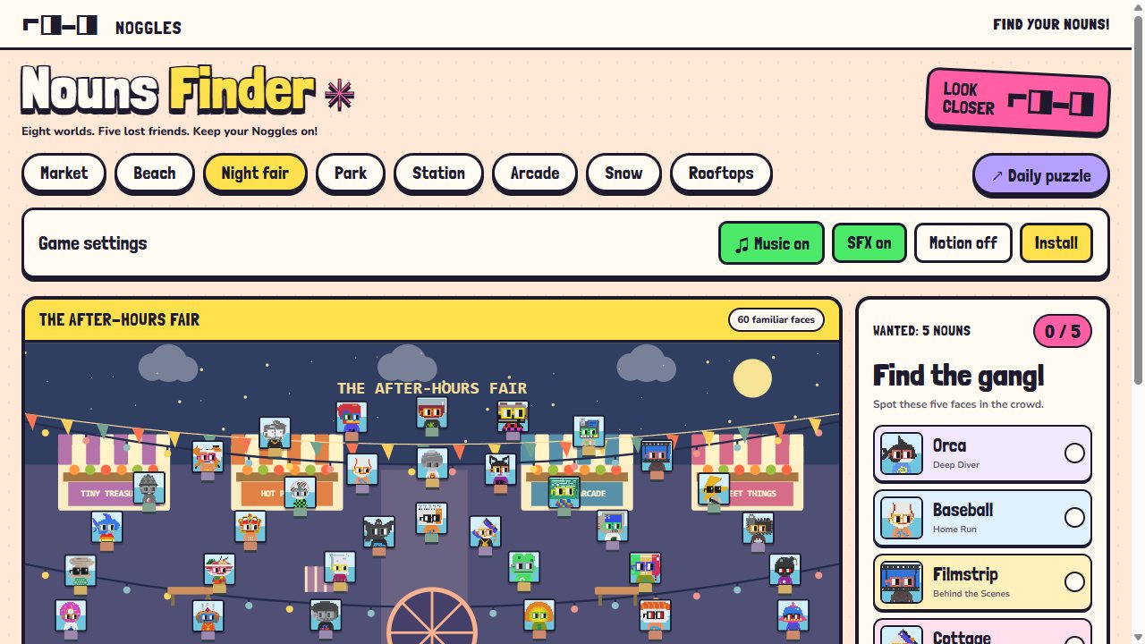 Nouns Finder: The After-hours Fair, with five Nouns to find