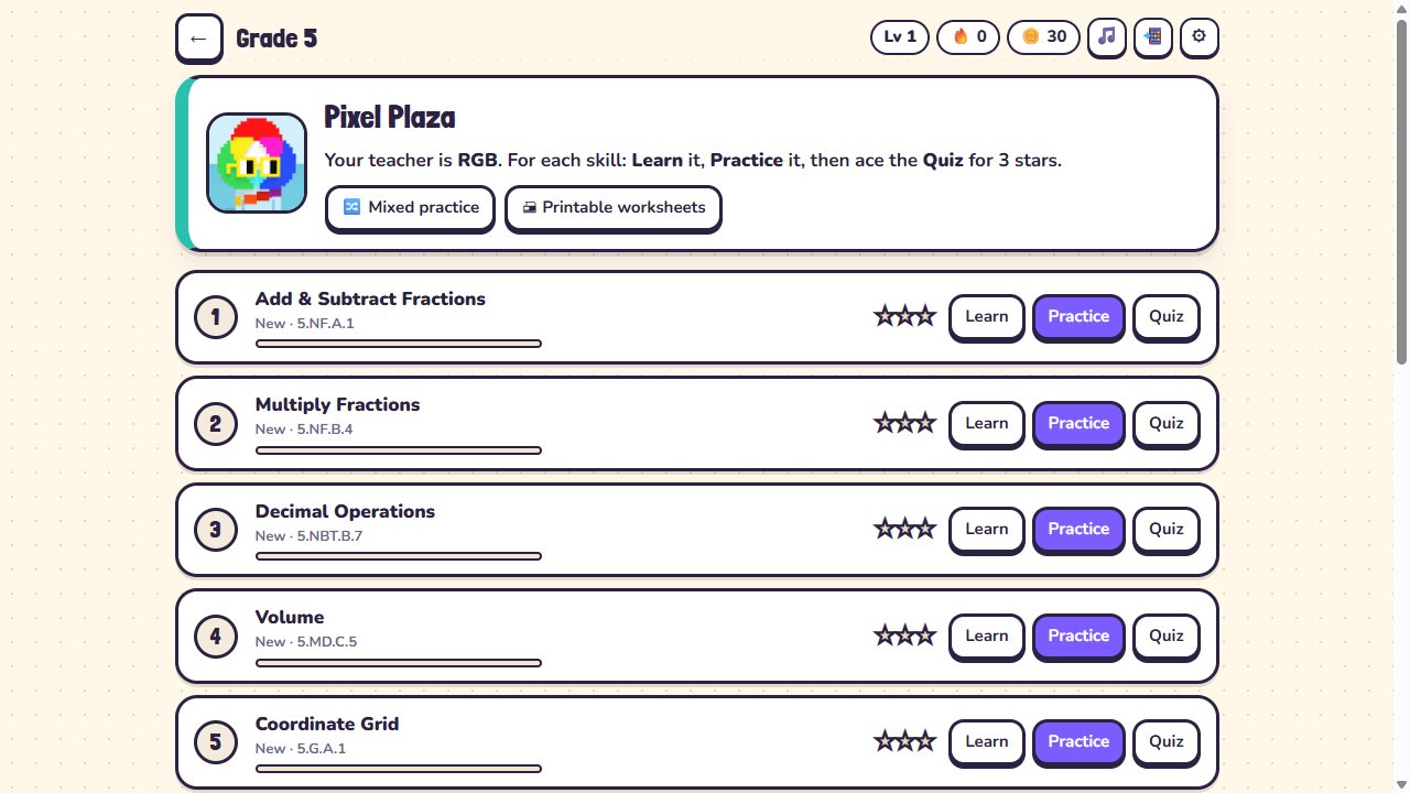Nouns K12: Grade 5 at Pixel Plaza, with every skill and its stars