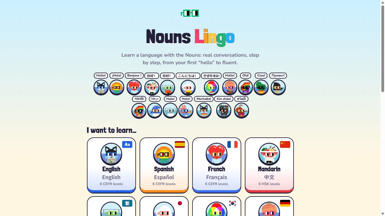Nouns Lingo: Choose from 18 languages
